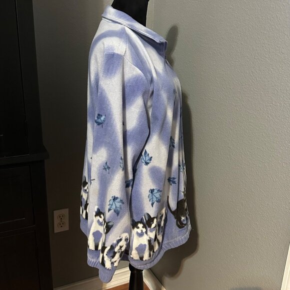 Blair Womens XL Fleece Jacket Zip Up Puppies Kittens Dog Cat Print Cozy Fall - Picture 4 of 7